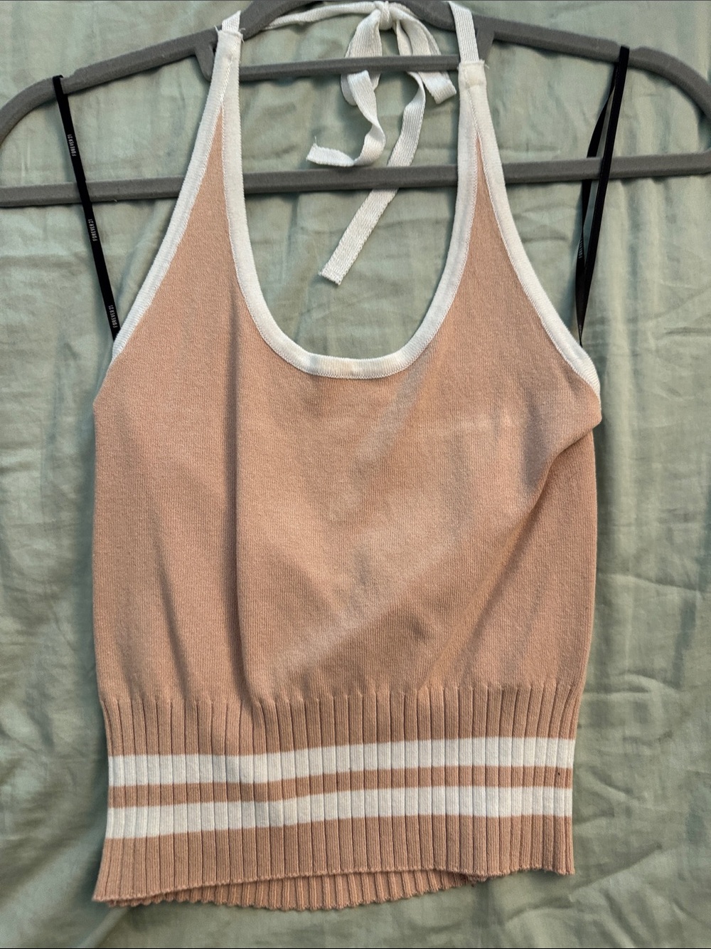 Forever 21 Peach Halter Knit Tank with White Trim